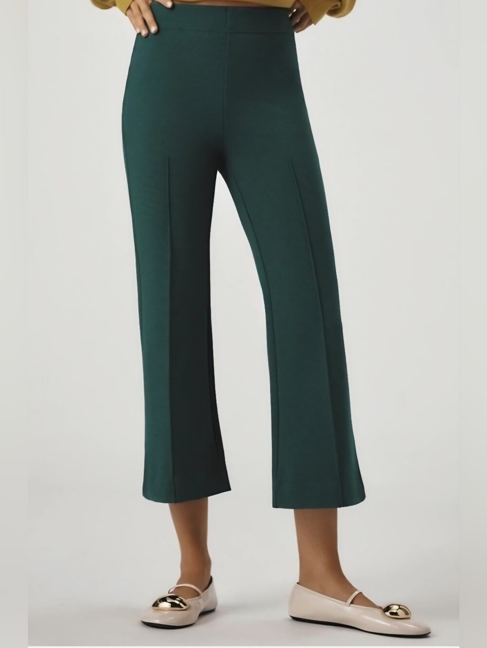 Anthropologie Maeve Margot Kick Flare Cropped Knit Stretch Pants in Pine Green